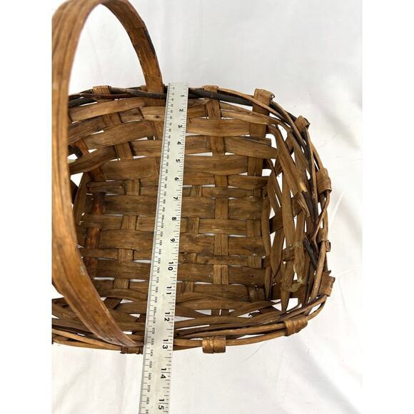Primitive Split Oak Farmhouse Gathering Woven Basket Made in Italy 16"x13"x13" - Picture 5 of 12